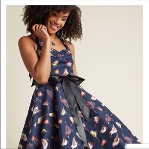 ModCloth Miss Lulo Retro Bird Print Navy Dress